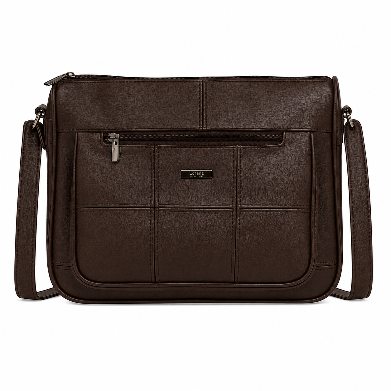 (image for) 3736 Dark Brown Lorenz Cow Hide Top Zip Bag
